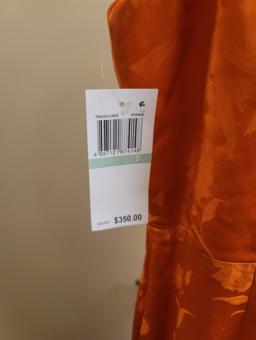 NWT Sau Lee Francesca Orange Satin Jacquard Slip Midi Dress with Side Slit - 8 - Picture 14 of 14